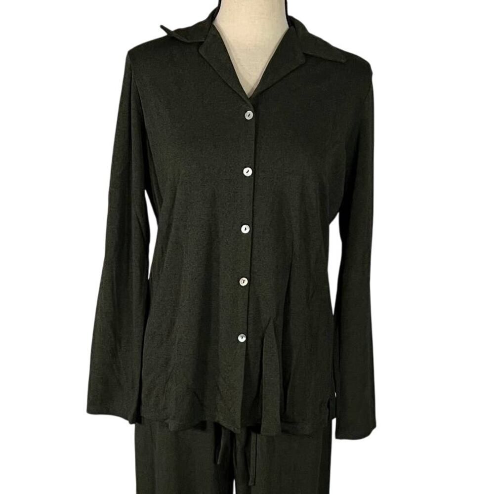 Max Studio Long Sleeve Button Down Shirt Women's Medium Green Collared NWT